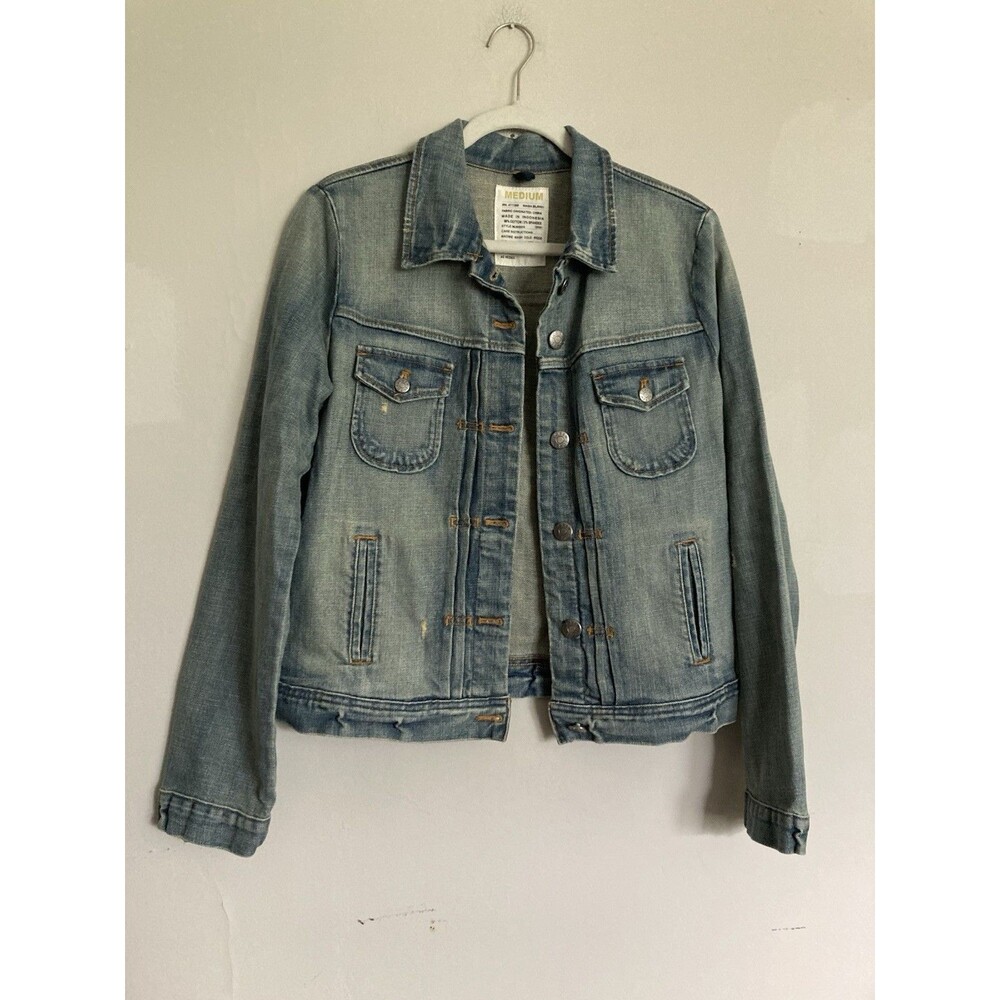 J. Crew Jean Jacket MEDIUM Light Wash Blue Denim Distressed